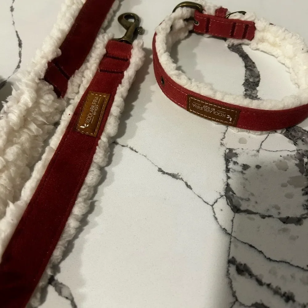 Koolaburra Faux Suede And Sherpa Dog Collar and Leash NWOT
